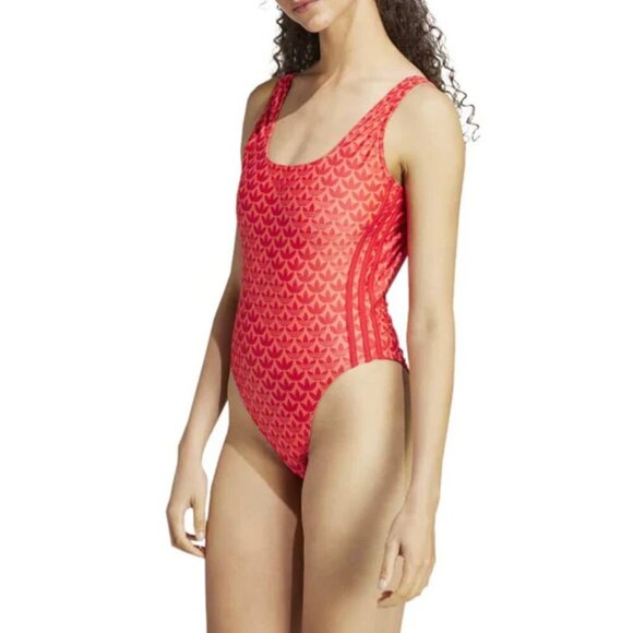 adidas - Women's Monogram 3-Stripes Swimsuit Orange Red  16 - Picture 2 of 5